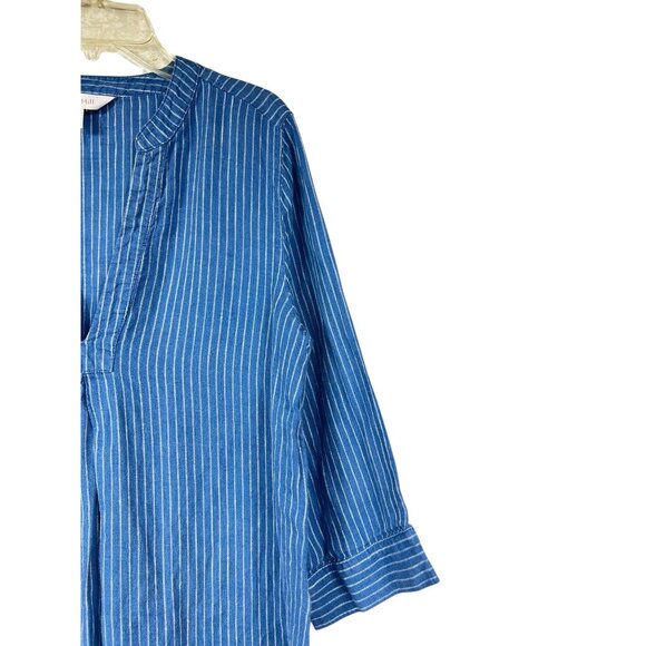 Garnet Hill Womens Blue & White Striped 100% Linen Tunic Dress V-Neck 3/4 Sleeve - Picture 12 of 15